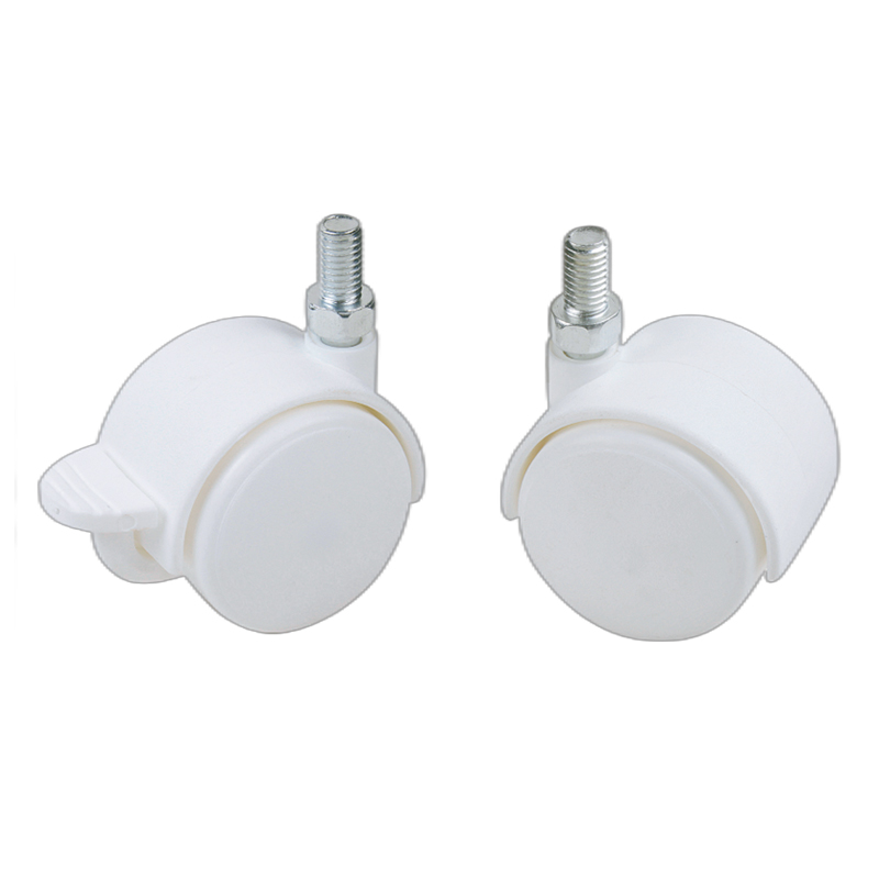 1-3/4” Twin Wheel Casters in White Colour - Threaded Stem - Floor Safe