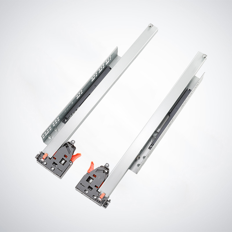 Full extension synchronous push-open undermount slide with 2D locking device-for 19mm panel